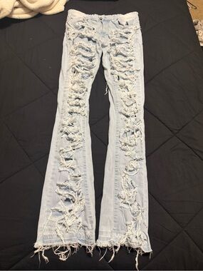 Light Blue Stacked Flare Mens Jeans